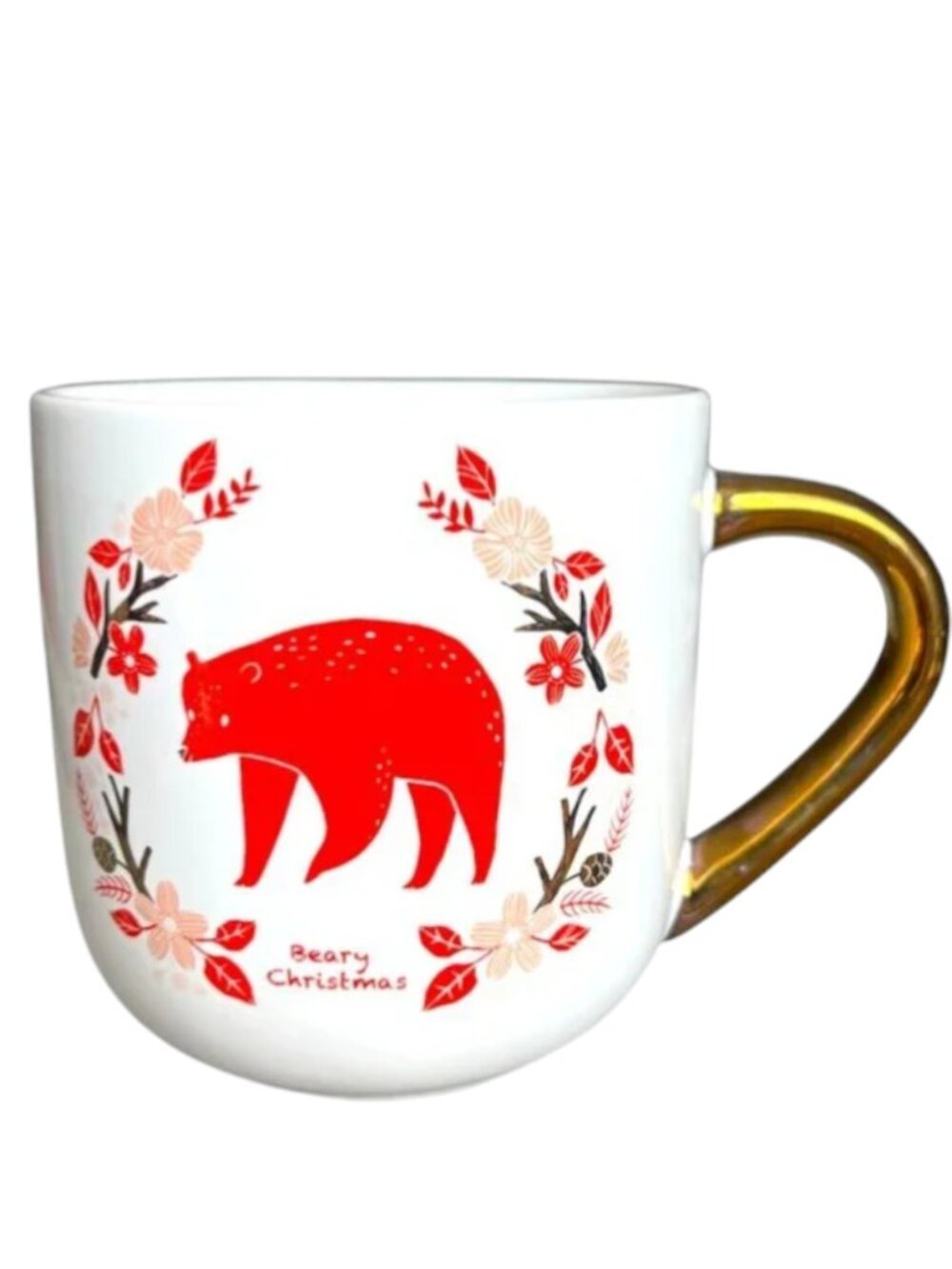 Threshold "Beary Christmas" Floral Holiday Mug Stoneware Coffee Cup Hygge 3.75"
